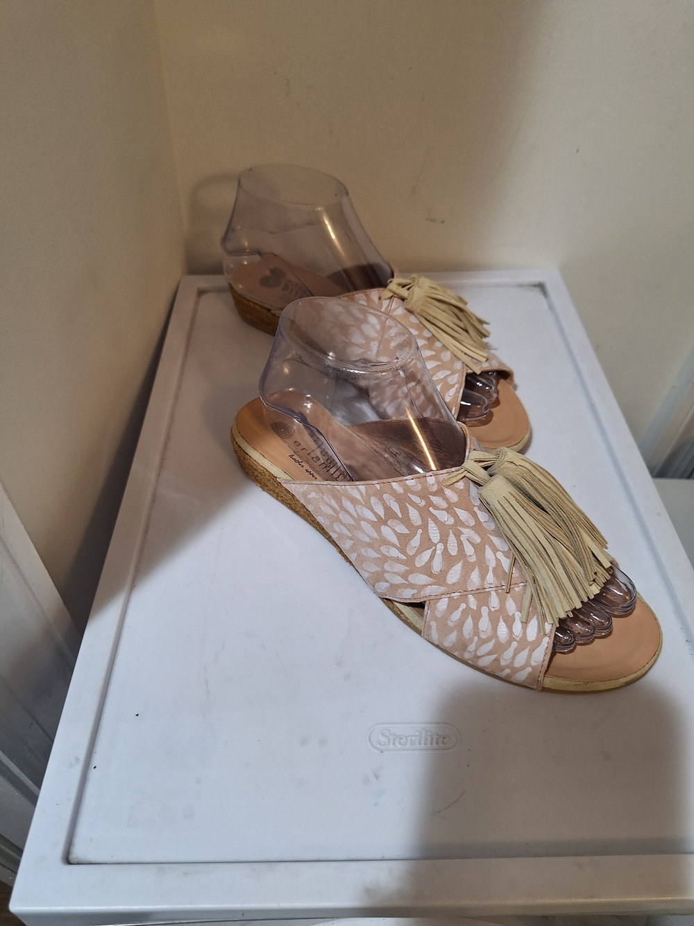 Eric Michael Cream Patterned Tassel Slide Mules